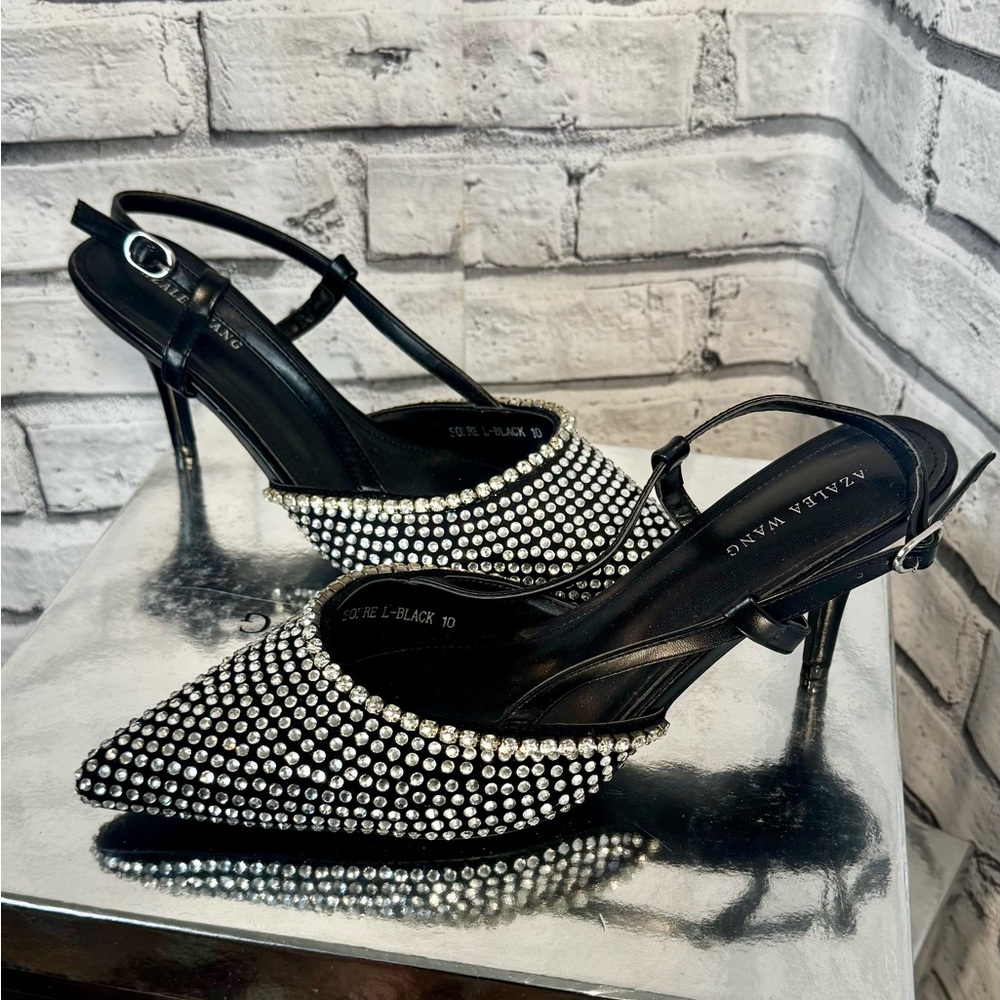 Azalea Wang | Glamorous Black Rhinestone Kitten Heel | Size 10